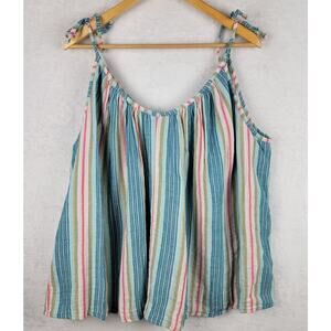 Bohemian 3X Tank Top Sleeveless Tie Cami Colorful Striped Flare Fit Cottagecore